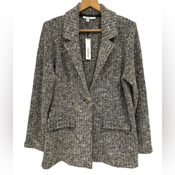 NWT Chico's Tweed Sweater Blazer in Olive with Metallic Threading - Size Large - Picture 1 of 11